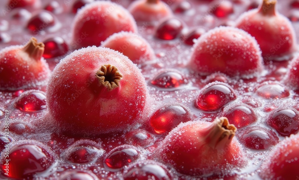 Close-up of red fruits in syrup Close-up of red fruits in syrup