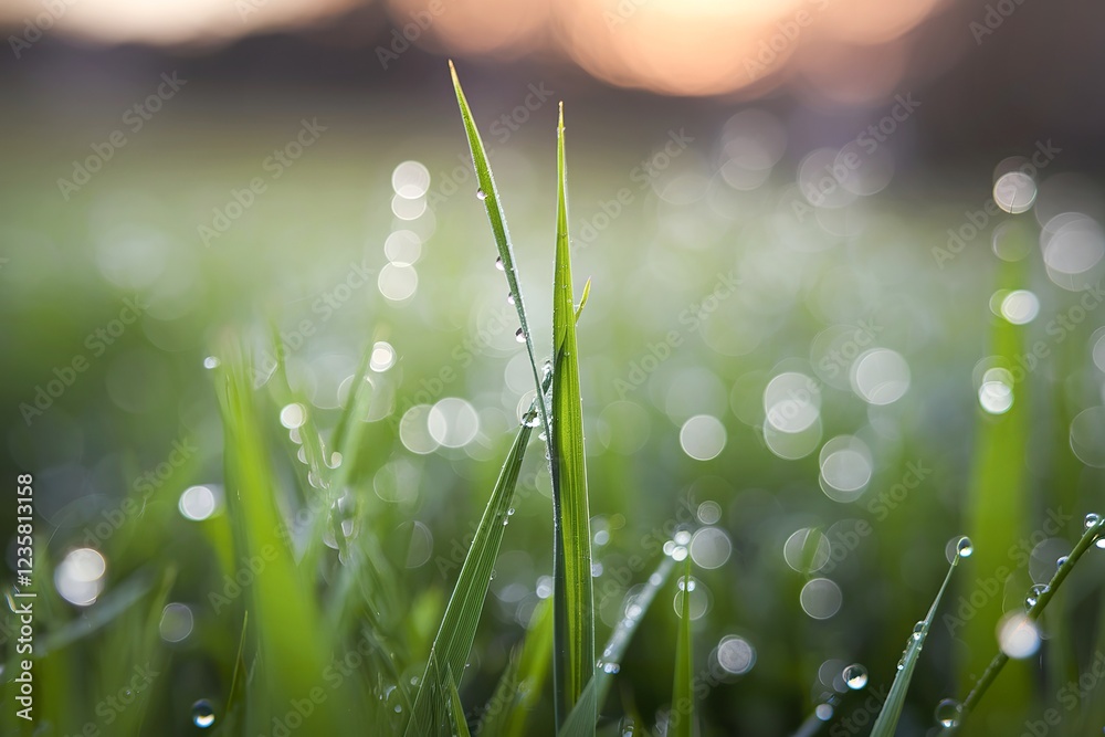 Fototapeta premium A macro photo of fresh green grass with dewdrops