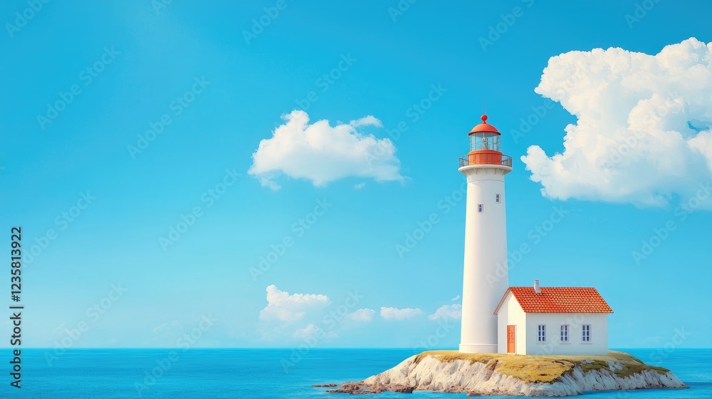 Coastal lighthouse on sunny day, ocean view, travel Coastal lighthouse on sunny day, ocean view, travel