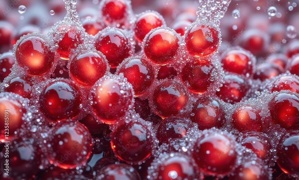 Close-up of glossy red bubbles Close-up of glossy red bubbles