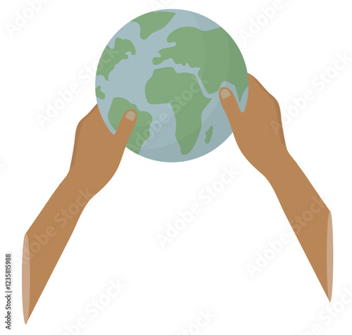 Hands Lifting Earth Globe isolated on transparent background. Achievement Success Illustration. Global achievement, elevation, and worldwide progress. Earth day. Planet earth. Vector illustration