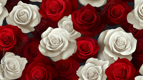 Fototapeta Naklejka Na Ścianę i Meble -  A seamless pattern of red and white roses on a dark background