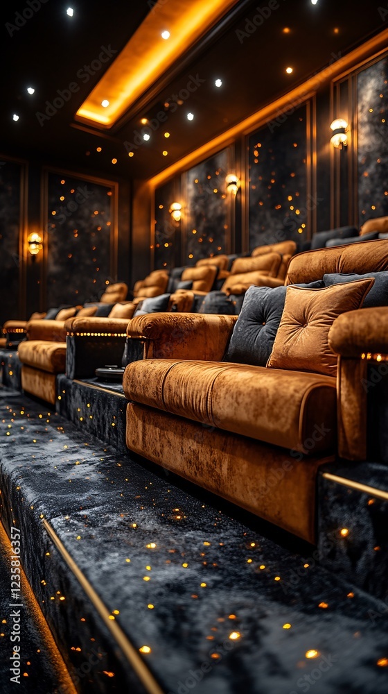 Elegant Cinema Interior with Plush Recliners Elegant Cinema Interior with Plush Recliners
