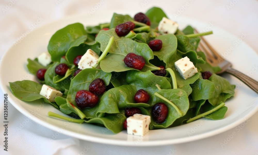 Fresh spinach salad with cheese and berries Fresh spinach salad with cheese and berries