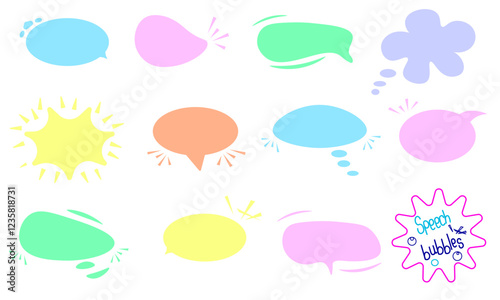 Set of colorful empty speech bubbles for text, chat, and message boxes. Colorful clouds will add color to your text. Eleven icons for conversation.