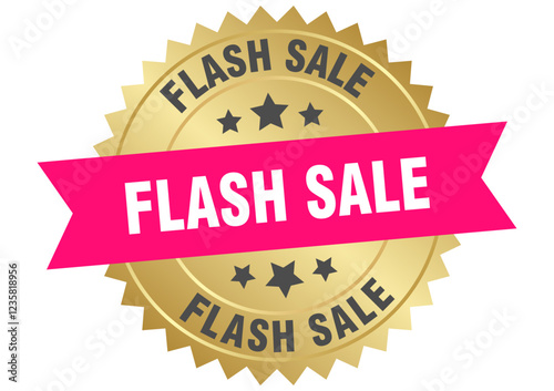 flash sale. flash sale round pink and gold label isolated on transparent background