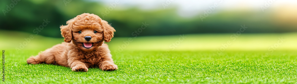 A playful puppy enjoying a sunny day on a lush green lawn, radiating joy and cuteness in a serene outdoor setting. A playful puppy enjoying a sunny day on a lush green lawn, radiating joy and cuteness in a serene outdoor setting.