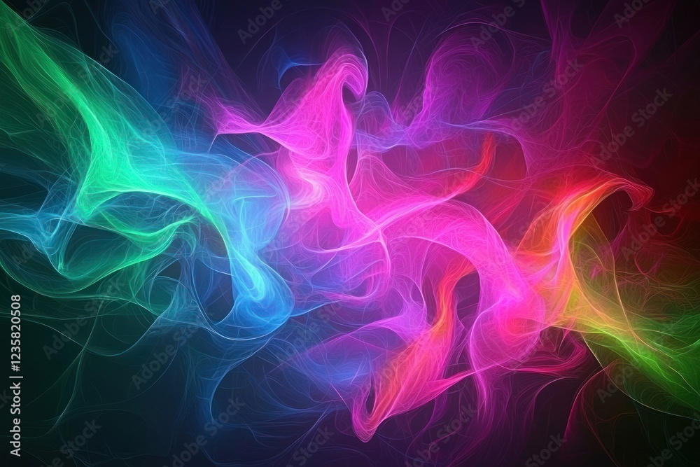 Dynamic abstract neon waves in vibrant pink, blue, and yellow colors on a dark background, creating a glowing futuristic design Dynamic abstract neon waves in vibrant pink, blue, and yellow colors on a dark background, creating a glowing futuristic design