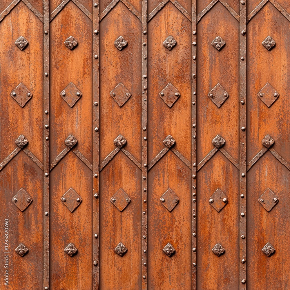 Rustic Brown Wooden Plank Wall with Metal Accents Rustic Brown Wooden Plank Wall with Metal Accents