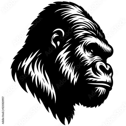 black and white image of a head Gorilla 