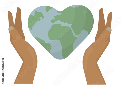 Heart-Shaped Earth Between Caring Hands Illustration isolated on transparent background. Global love and environmental compassion. Planet care concept. Earth day. environmental day.Vector illustration