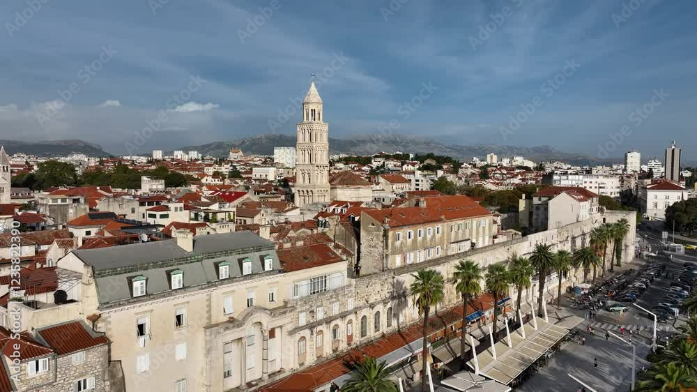 Aerial View Of Riva Promenade And Cathedral of Saint Domnius In Split, Croatia. Aerial View Of Riva Promenade And Cathedral of Saint Domnius In Split, Croatia.