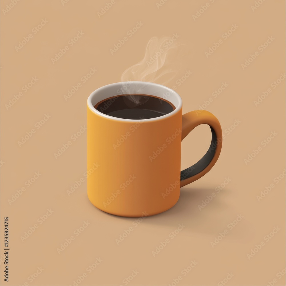 Obraz premium 3D illustration of a warm orange coffee mug with steam.