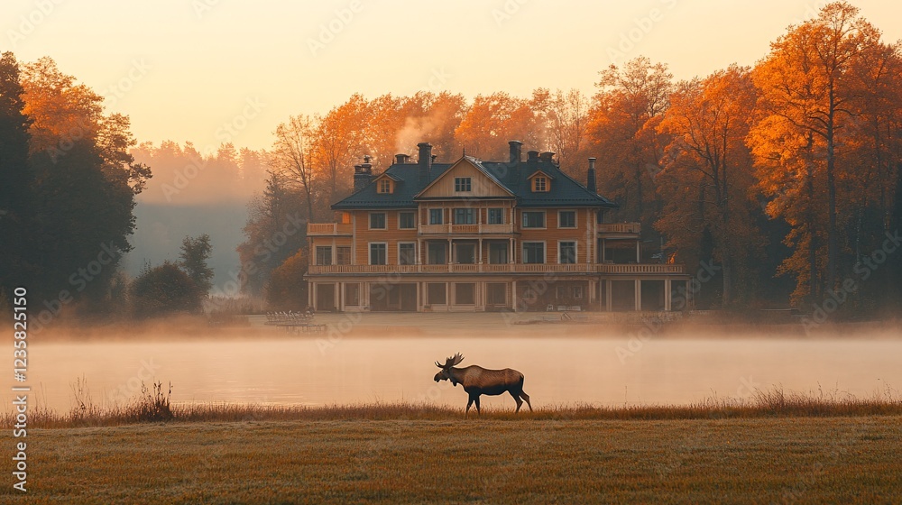 Fototapeta premium Elegant Swedish Villa Surrounded by Nature