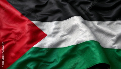 Close-up of the Palestinian flag with vibrant colors and a wavy texture photo