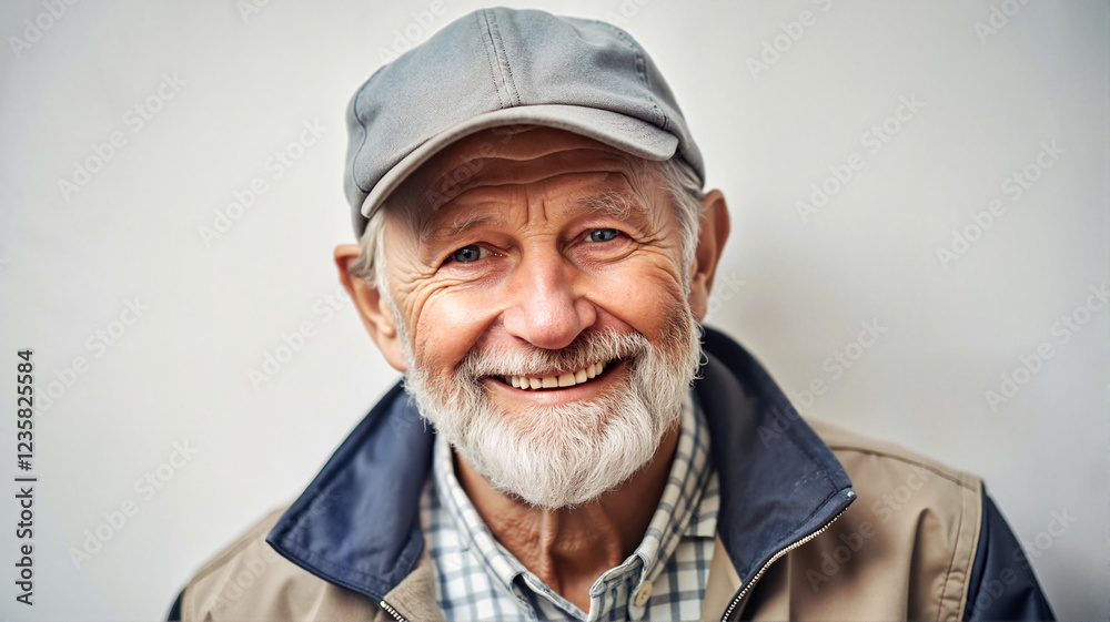 Elderly man with a warm smile wearing a cap and jacket Elderly man with a warm smile wearing a cap and jacket