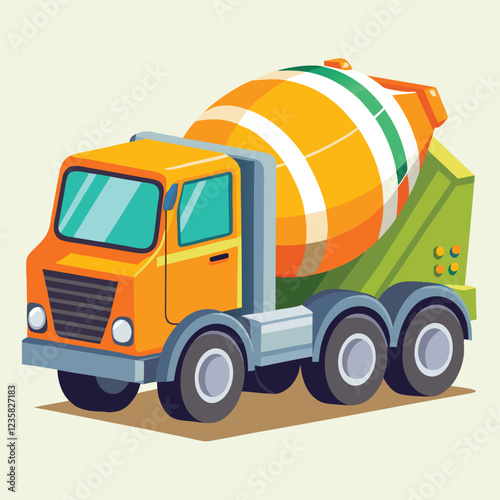 Concrete Mixer Truck Vector Illustration  Heavy Construction Vehicle Clipart