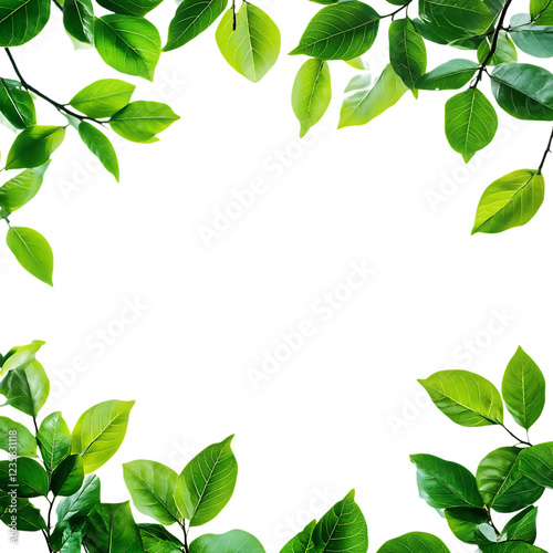 Fresh green tree leaves frame a bright white center area perfect for natural product advertising banners or website headers.