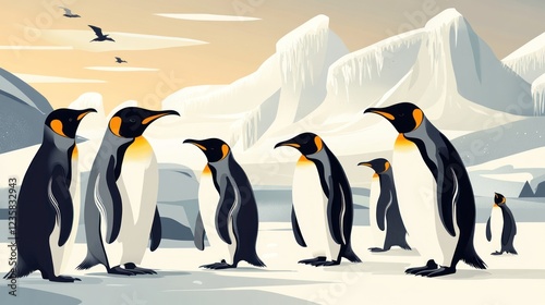 Majestic King Penguins in Antarctica's Icy Landscape photo