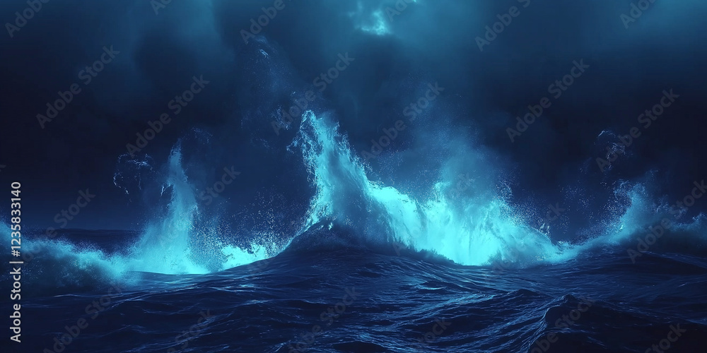 Fototapeta premium Dark Ocean Waves Illuminated by Bioluminescence