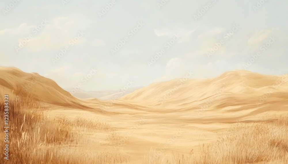 Fototapeta premium Serene Desert Landscape Under a Pale Sky