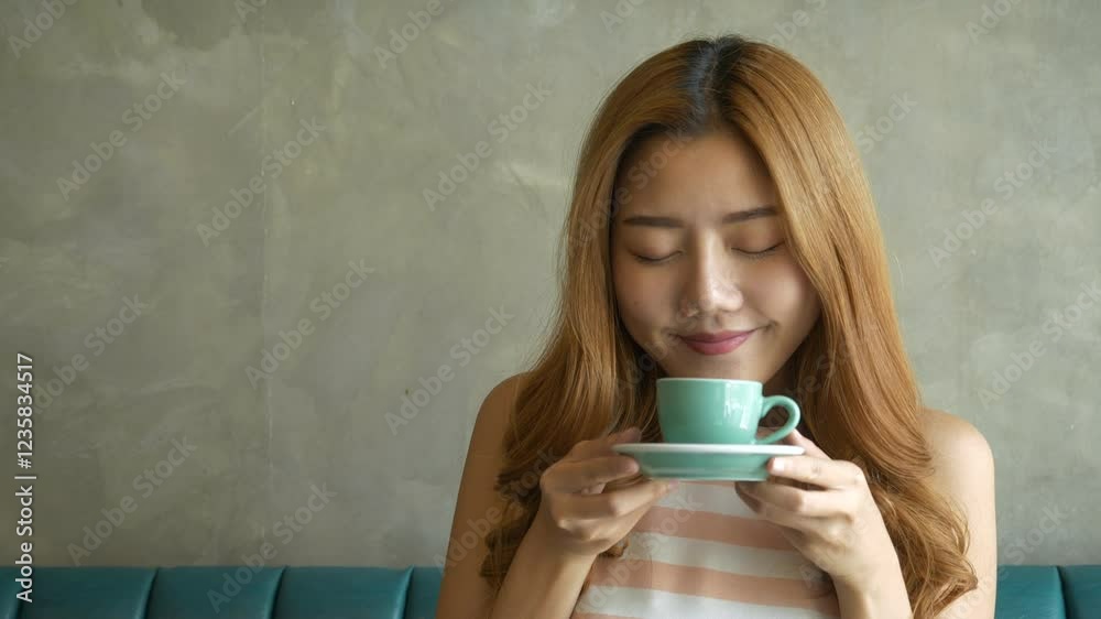 Barista happiness for smelling aromatic a cup of coffee in restaurant
