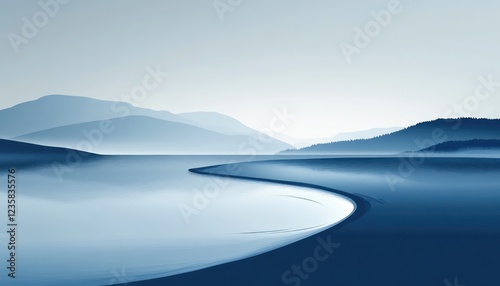 Serene Blue Mountainscape Water Inlet Scene