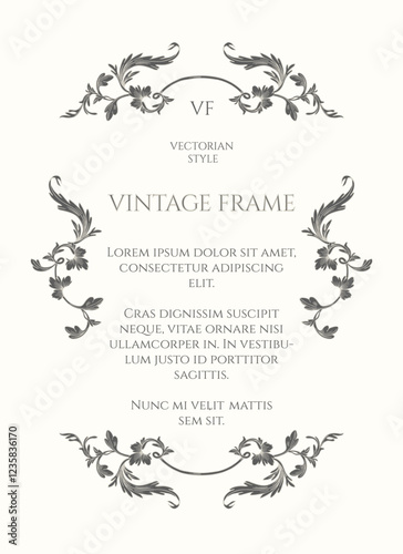 Victorian border page design. Contour drawing of floral pattern.