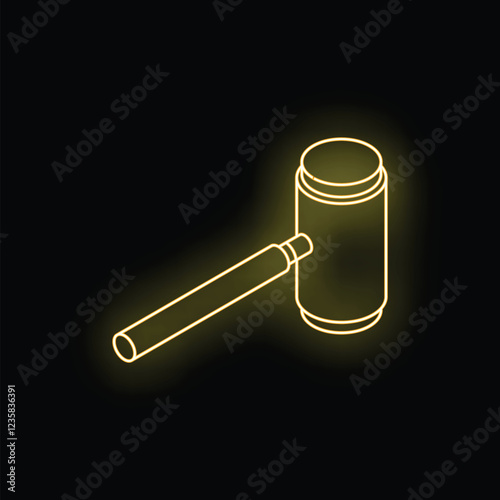 Yellow glowing neon gavel icon on a black background representing legal decisions