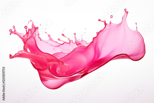 splashes of pink liquid or juice flying soaring isolated on white
