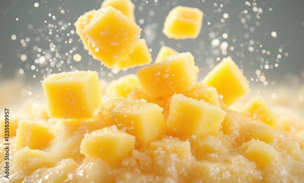Close-up of delicious yellow mango cubes Close-up of delicious yellow mango cubes