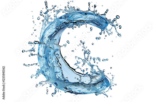 clear water alphabet letter C from splashes with drops isolated on white