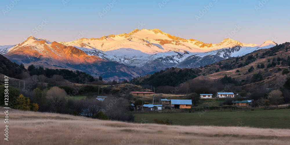 Remote Village Beneath Majestic Snowy Peaks Remote Village Beneath Majestic Snowy Peaks