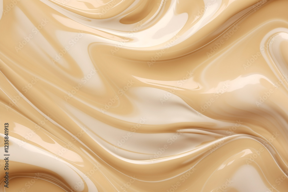 glossy beige liquid oil paint opaque surface waves background
