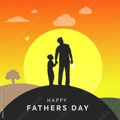 Happy Fathers Day Silhouette of Father and Son at Sunset