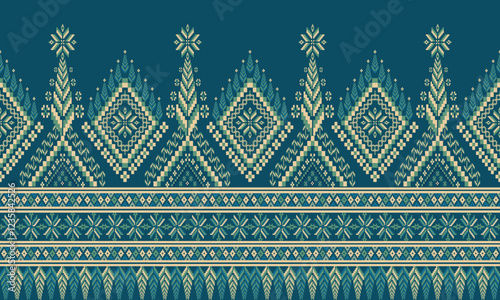 Cross Stitch, Ethnic Geometric Patterns, Pixel Art, Vector Illustration, Aztec Style, Abstract Background, Embroidery Design for Sari, Clothes, Batik, Knitting, Needlework, Ikkat, Traditional Design