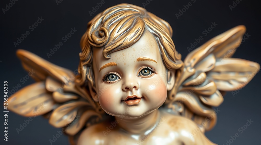 Fototapeta premium Statue of Happy baby angel with wings