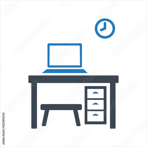 Office desk icon. Computer table icon