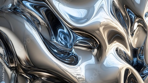 Captivating abstract digital art piece showcasing a mesmerizing composition of fluid chromatic swirls organic shapes and sleek metallic glossy textures