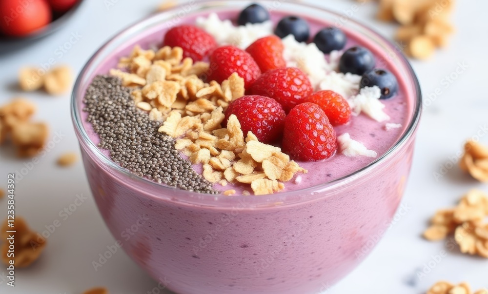 Delicious berry smoothie bowl with toppings Delicious berry smoothie bowl with toppings