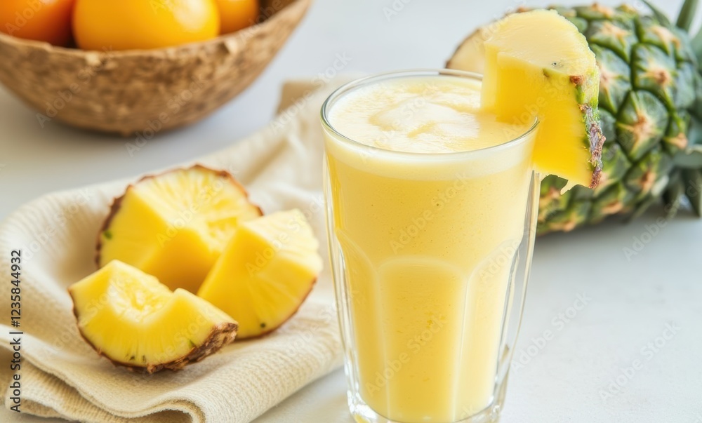 Refreshing pineapple smoothie in a glass Refreshing pineapple smoothie in a glass