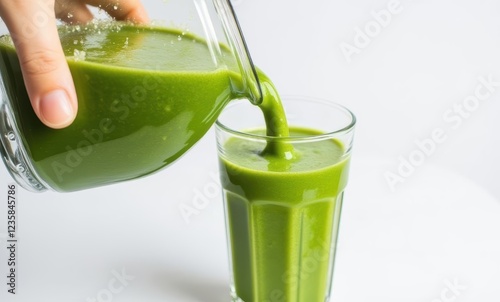 Healthy green smoothie being poured photo