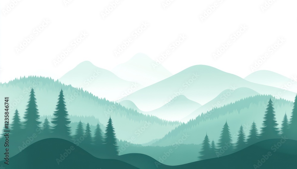 Fototapeta premium Serene Mountain Landscape With Evergreen Trees