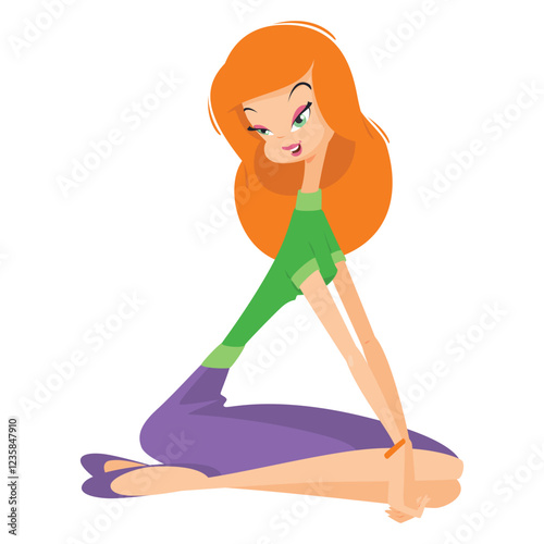 Cute young red-haired woman sitting.
