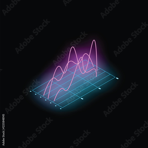 Glowing neon line chart is rising on a dark background, representing positive growth