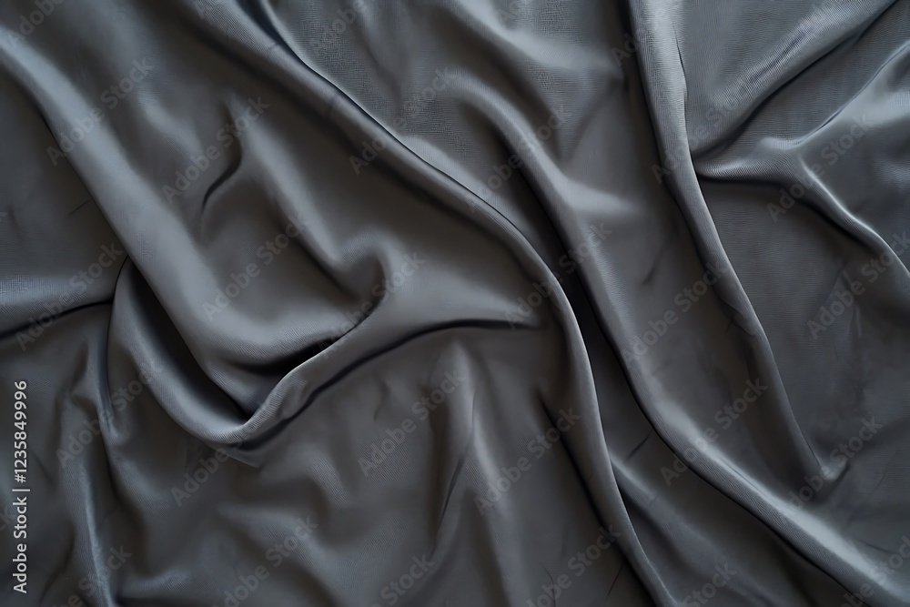A close-up view of smooth, gray fabric displaying elegant folds and textures.