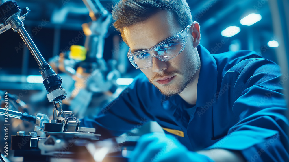 A skilled male worker in an advanced automotive car factory, assembling or inspecting a vehicle on a high-tech production line. A skilled male worker in an advanced automotive car factory, assembling or inspecting a vehicle on a high-tech production line.