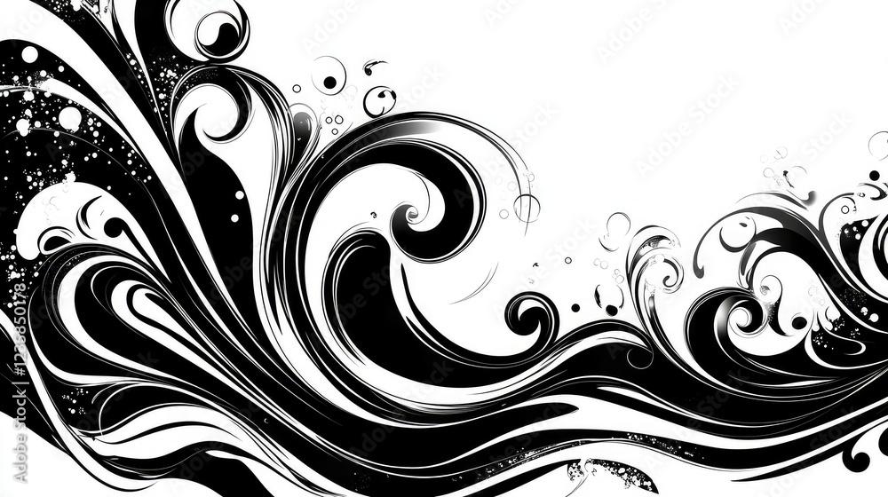 Elegant Black and White Swirling Waves Design with Intricate Patterns and Fine Details for Abstract Art and Graphic Background Usage Elegant Black and White Swirling Waves Design with Intricate Patterns and Fine Details for Abstract Art and Graphic Background Usage