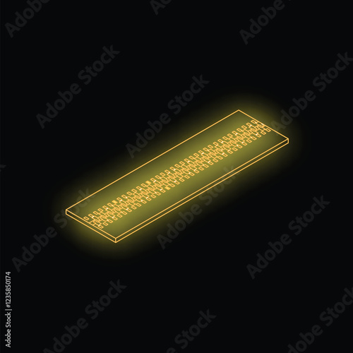 Ram memory module is glowing neon yellow on a black background