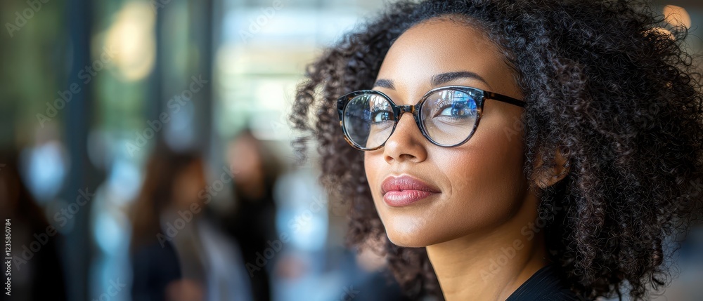 Close-up Portrait of Confident Woman with Curly Hair and Glasses